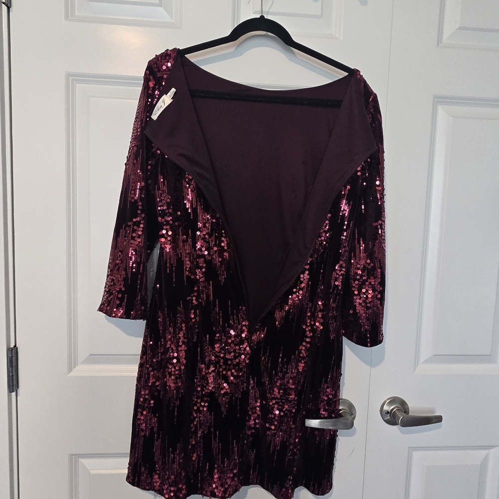 Red Velvet Sequin Cocktail Dress - Picture 6 of 8